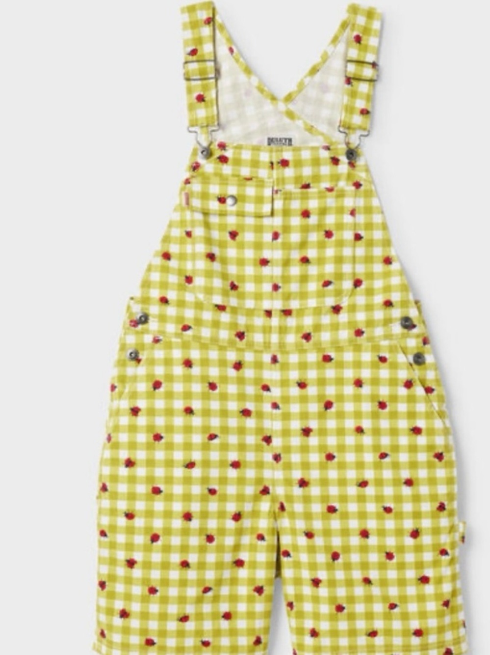 Duluth Trading Co womens wild card cotton canvas bibs overalls ladybug gingham M